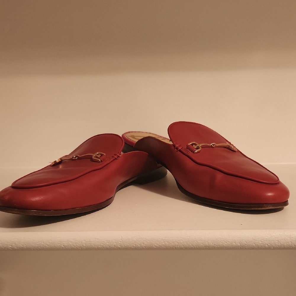 Sam Edelman Red Leather Mules For Women